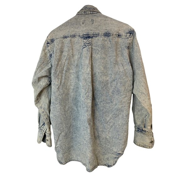 VTG Cowgirl Medium Denim Western Fringe Shirt Bling Acid Wash Cotton RA10050 - Picture 4 of 11